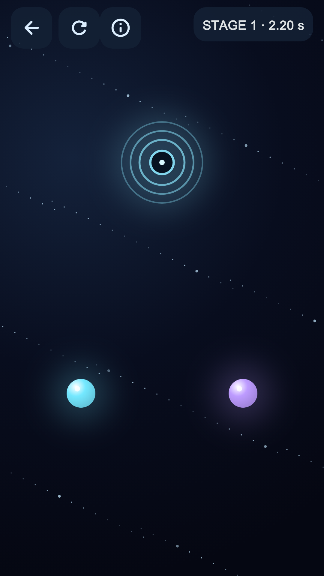 Orb Sync stage showing two light orbs and a glowing destination gate