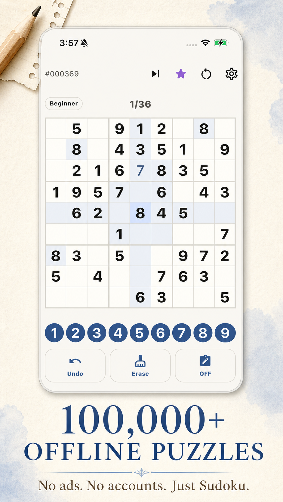 Paper Sudoku offline puzzle collection